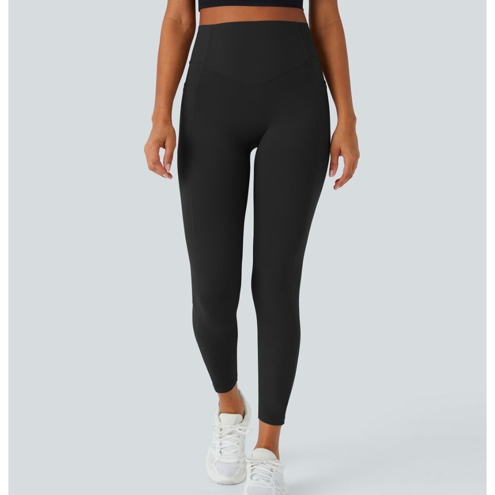 Sz Lg HALARA Black High Waist Scrunch Butt Lift Tummy Control Pocket Leggings - Picture 2 of 7